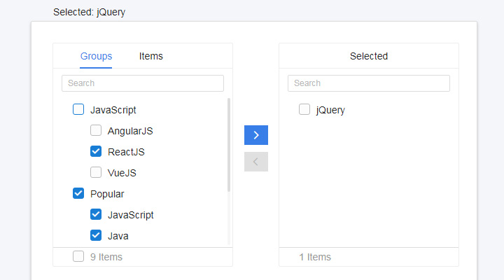 Jquery 带搜索分组穿梭框并返回值的一个演示